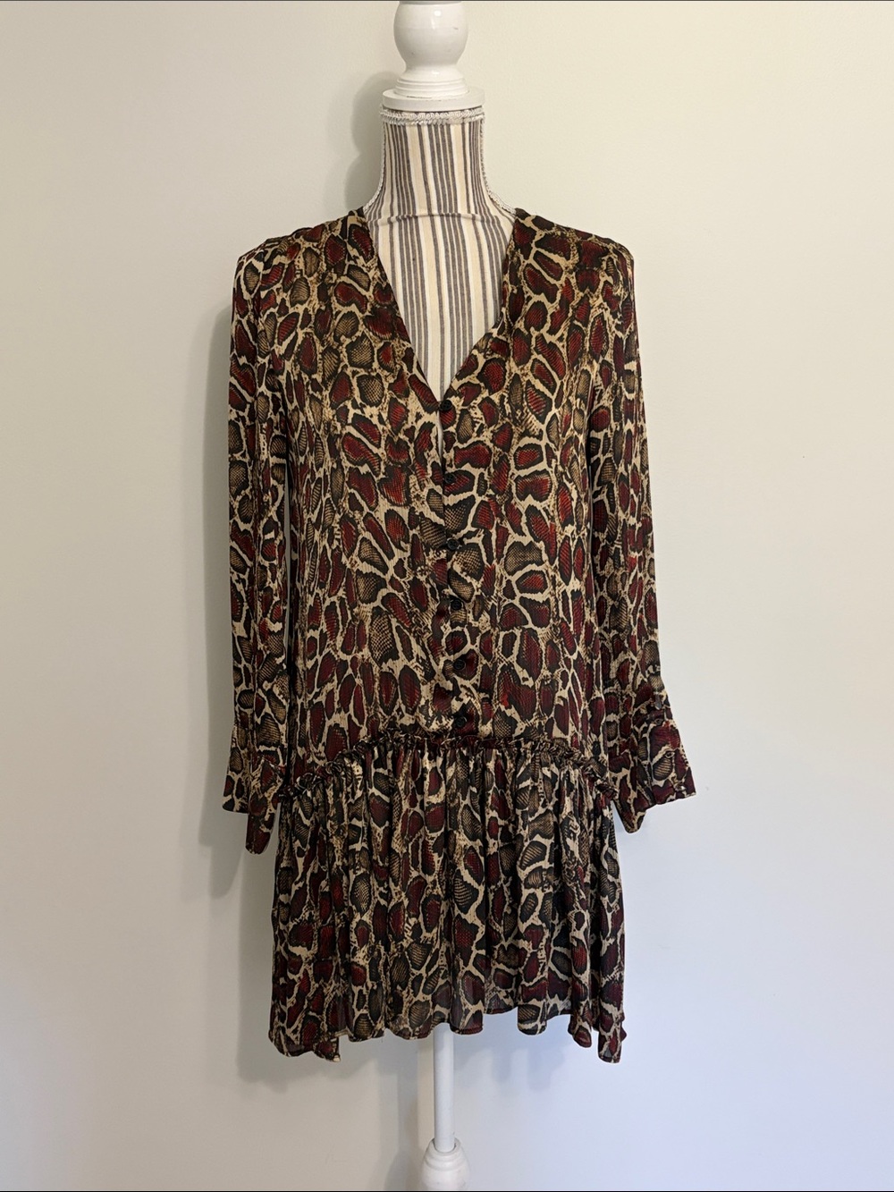 Zara Red and Brown Animal Print Tunic